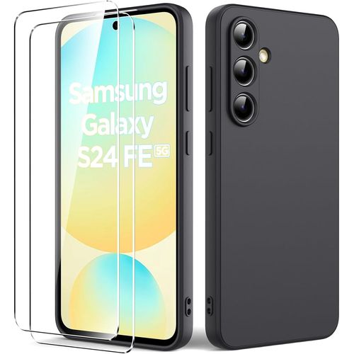 Coque Compatible Samsung Galaxy S24 Fe Avec 2 Verres Trempés - Coque Tpu Liquide Anti-Chocs Noir, Protection Écran Et Caméra