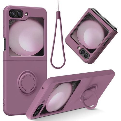 Kal-Coque Pour Samsung Galaxy Z Flip 5 5g - Support-Anneau À 360 - Silicone Liquide Avec Lanyard - Doublure Interieure Souple - Etui De Pretection Antichoc Pour Samsung Z Flip 5-6.7''(Violet)
