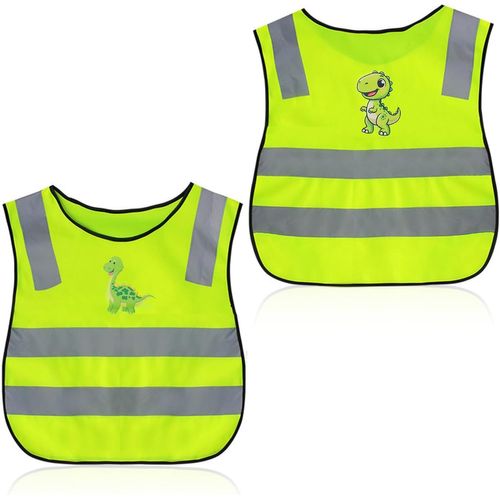 Meimie-2 Pièces Gilet Jaune Enfant Réglable, Gilet Reflechissant Enfant, Réfléchissant À 360 Degrés, Gilet Fluo Enfant Avec Motif Dinosaure, Pour Voyages, L'entraînement, Socialisation