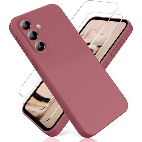 - Coque Pour Samsung Galaxy A36 5g, Avec [2 Pièces] Protection D'écran En Verre Trempé, Housse Silicone Tpu Souple Liquide - Rose Foncé Foncé