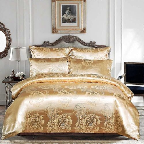 Housse De Couette En Satin, Taille Queen, Parure De Lit 3 Pieces En Satin Jacquard A Motif Floral, Aspect Soie Luxueuse.
