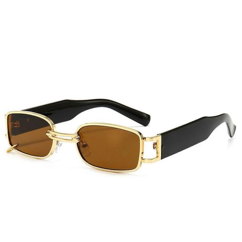 Lunettes de soleil rétro pour femmes, style punk, petites lunettes rectangulaires, tendance, haut de gamme, pour hommes, UV400, marron doré, réf. : 8453