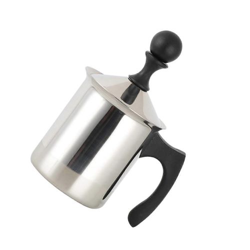 Mousseur à lait manuel avec double filtre, pichet à mousse de lait pour latte art, poignée ergonomique pour une mousse de lait crémeuse pour expresso