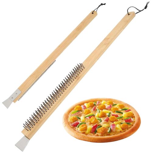 Brosse à pizza avec grattoir, 1 brosse à pizza de 23 pouces avec poils en acier, manche allongé et corde de suspension, pizza