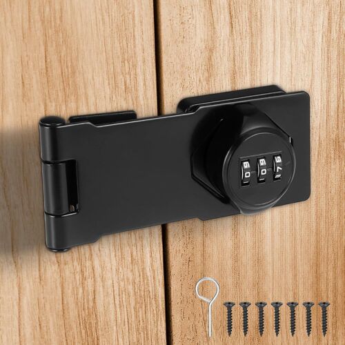 Loquet avec Verrou a Code, Verrou Porte en Alliage de Zinc Noir, Cadenas Code Rotatif à Usage Intensif, Loquet Porte avec Serrure a Code pour Garages, Jardins, Armoires, Salles de Bains