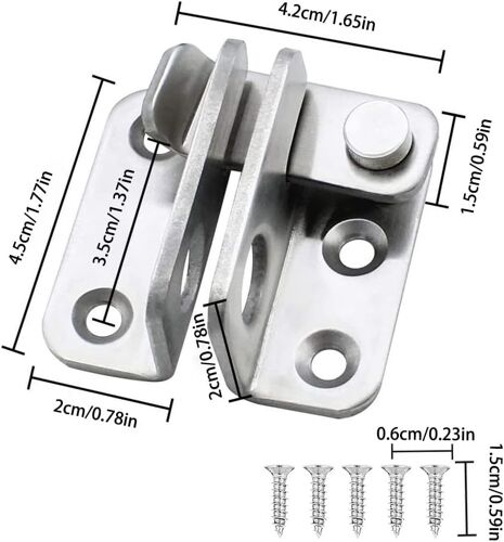 2PCS Serrure de Porte Coulissante,Cadenas Petite,Petit Loquet en Acier Inoxydable,Loquet de Sécurité Ouvert à Droite pour Portes Fenêtres Salles de Bains Armoires et Tiroirs (avec Vis)