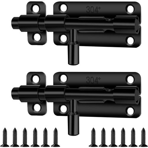 2 Pièces Loquet Porte,Verrou Porte Interieure Et Exterieur,Loquets Et Verrous De Portes Inox (Noir)