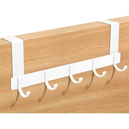 SUBZONAL-Porte Manteau pour Porte, Crochet de Porte en Acier Inoxydable, Patère de Porte à Suspendre pour Porte, avec 5 Crochets,Crochets pour rebord de porte pour Cuisine, Chambre, Salle de Bain (bl