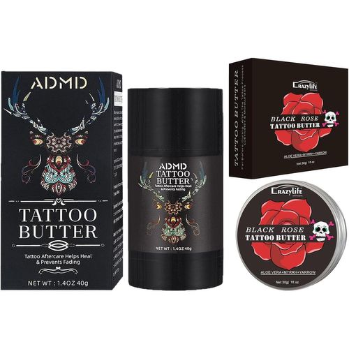 Kalanka-2 Pièces Creme Tatouage Tattoo Butter, Creme Hydratante Tatouage, Naturelle Crème Cicatrisante Tattoo Pour Tatouages Anciens Nouveaux, Pommade Cicatrisante De Soin De Tatouage 