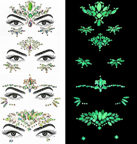 4 Pièces Gemmes Du Visage Brillent Dans Le Noir,Strass Autocollant Visage,Néon Glow Uv Autocollant De Visage,Paillettes Visage Tatouage Temporaire Diamant Yeux Pour Maquillage Festival