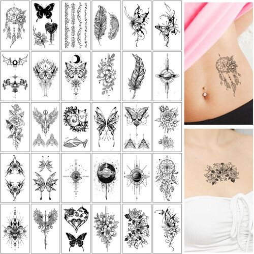 30 Pcs Tatouages Temporaires Pour Femme Homme Tatouages 3d Fleurs Plumes Planètes Autocollants Pour Main Bras Jambes Faux Tatouage Imperméable Adultes Sticker 
