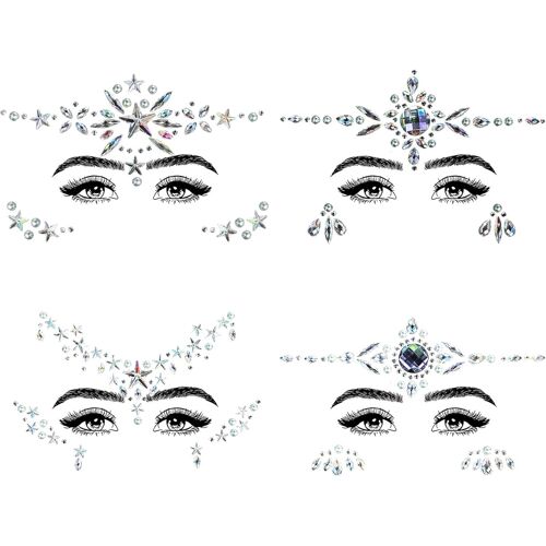 4pcs Autocollant De Visage,Strass Maquillage Tatouage Temporaire,Tatouage Temporaire Strass Visage,Bijoux De Visage Pour Maquillage De Carnaval,Fête,Maquillage,Mariage (B) 