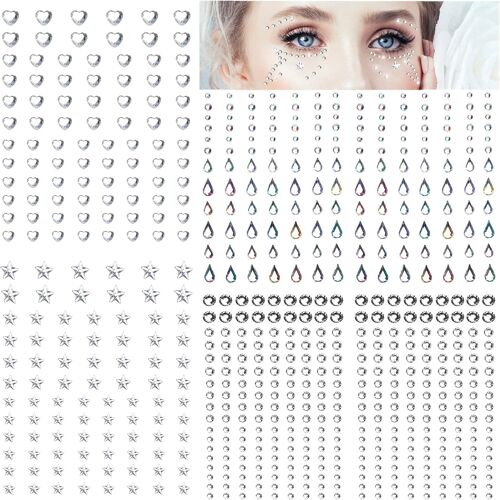 Strass Visage Autocollant Auto-Adhésifs Strass Autocollant Tatouages Temporaires Pour Maquiller Décorations D'art D'ongle 668 Pièces 