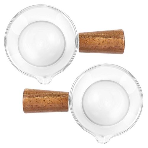 2pcs Verre Transparent Avec Poignée En Bois,Pichet Crémier. 50 Ml