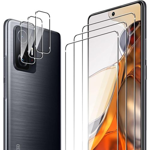 KAL-Pour Xiaomi 11T/11T Pro 3 Pièces Verre Trempé + 3 Pièces Caméra Arrière Protecteur, 9H Dureté Sans Bulles Anti-Huile/Anti-Rayures, Hd Protection Décran Caméra Film Pour Xiaomi 11T/11T Pro