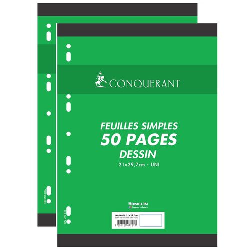 Conquérant Lot De 2 Feuillets Mobiles Dessin 21 X 29,7 Cm 120g 25 Feuilles Uni Blanc