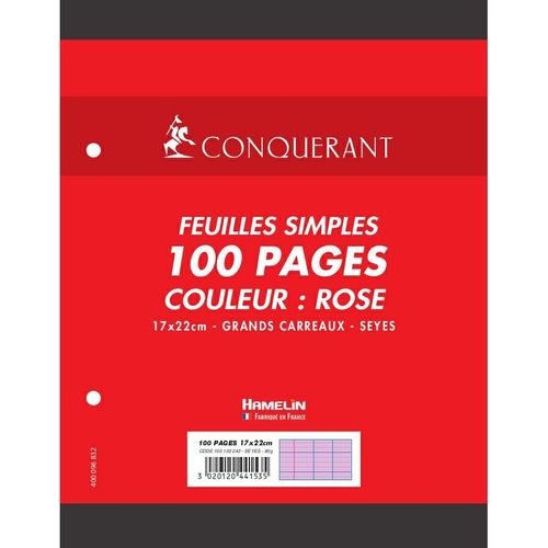 Conquérant Feuillets Mobiles 17x22cm 100p 80g Rose