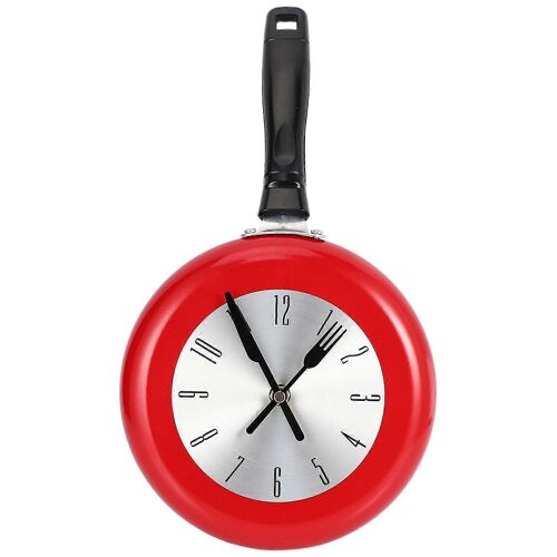 Horloge murale Métal Poêle à frire Design 8 pouces Horloges Décoration de cuisine Nouveauté Art Watch