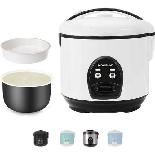 Cuiseur À Riz & Bouton Unique,0,8L Petite Capacité,Pour 2-5 Personnes,Préparation Rapide Sans Brûler - Avec Fonction Maintien Au Chaud, Y Compris Panier Vapeur, Cuillère & Verre Doseur, Blanc
