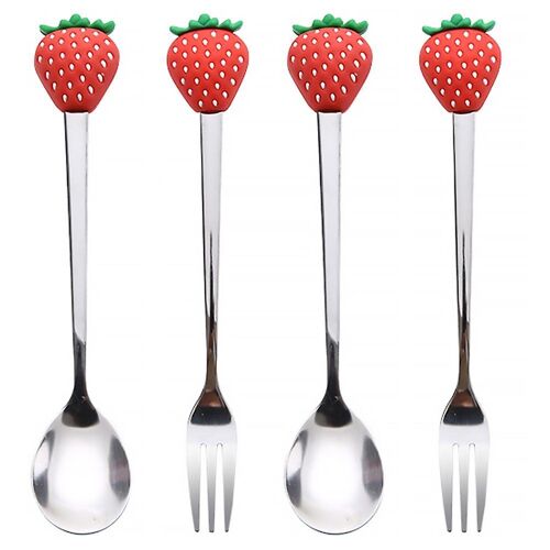 Ensemble De 4 Fourchettes Et Cuillères En Acier Inoxydable En Forme De Fruits Chics - Vaisselle Élégante Pour Desserts Et Cadeaux