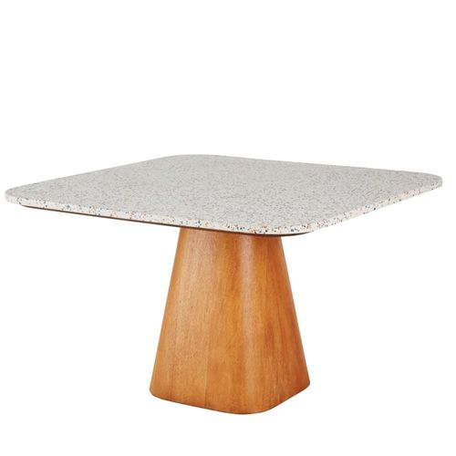 Table À Manger Carrée En Pierre Effet Terrazzo Et Placage En Bois De Manguier 6 Personnes L120