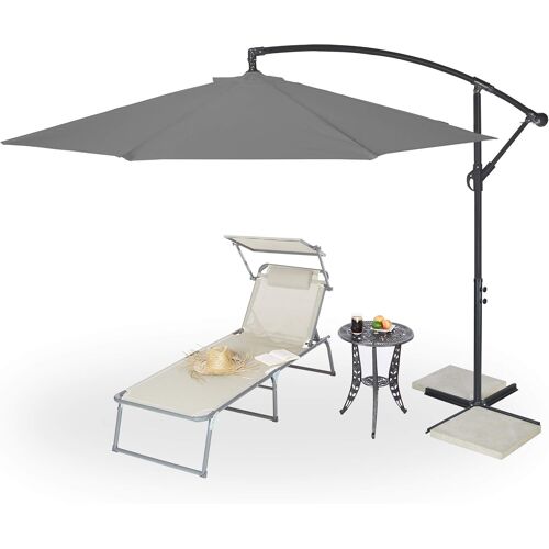Ulteronixshop-Parasol De Jardin Déporté, Manivelle, ¿ 300 Cm, Housse De Protection, Inclinable, Stable, Xxl, Socle, Gris