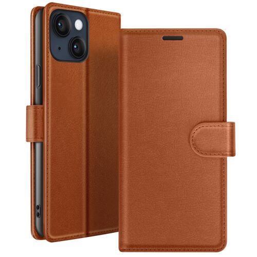 Étui Portefeuille pour iPhone 14 Plus Support et Languette Magnétique Zanaé Marron