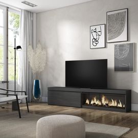 Meuble Tv Effet Bois Noir 208x35x45cm Cheminée Effet Feu Xxl