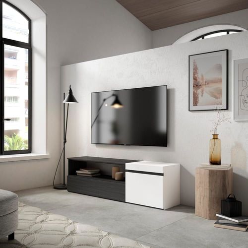 Meuble Tv Effet Bois Blanc Et Noir 150x35x45cm