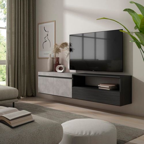 Meuble Tv Effet Bois Ciment 200x35x45cm Suspendu