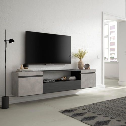 Meuble Tv Effet Bois Ciment 200x35x45cm Suspendu