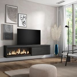 Meuble Tv Effet Bois Noir 208x35x45cm Cheminée Effet Feu Xxl