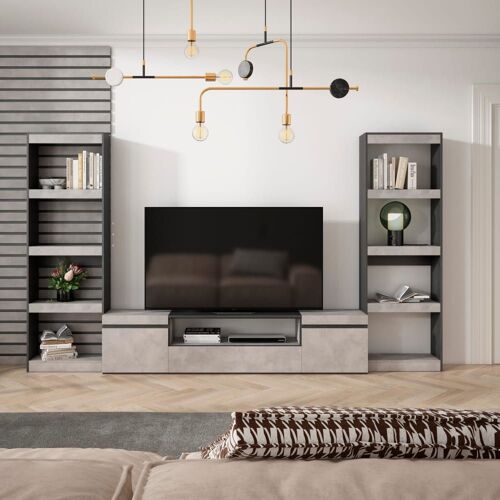 Ensemble Meuble TV effet bois ciment 320x35x186cm