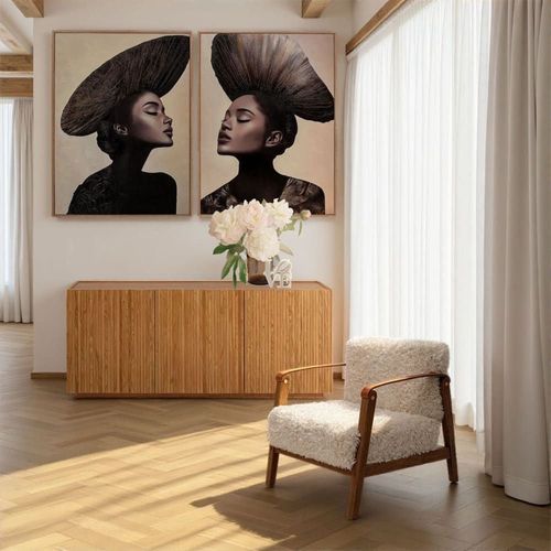 Fauteuil En Polyester Bouclé Crème Et Chêne