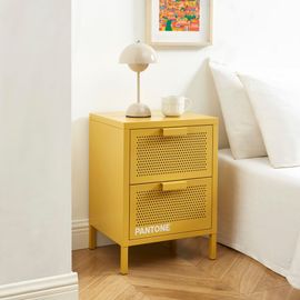 Table De Chevet Métal Jaune Moutarde Double Tiroirs 40cm