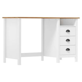 Bureau Table Poste De Travail Meuble D'ordinateur Informatique Étude Hill Avec 3 Tiroirs 120 X 50 X 74 Cm Pin Solide Blanc Helloshop26 02_0023858
