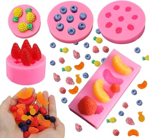 Ershi-5pcs 3d Mini Ananas Fraise Orange Myrtille Mûrier Bougie Silicone Fruit Moule Gâteau Cupcake Décoration Savon Cire Bougie En[4646]