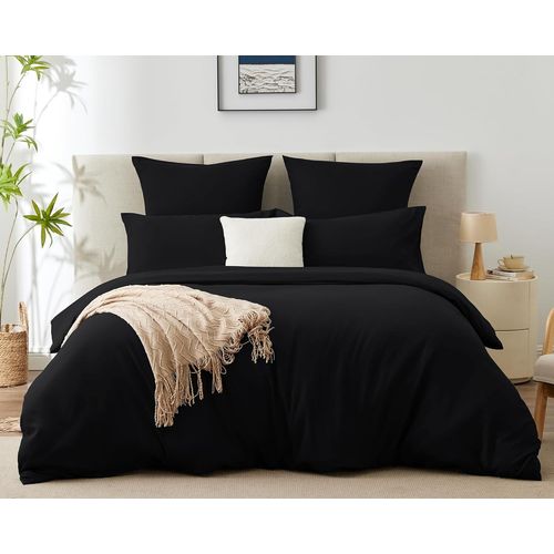 Tianyi-Housse Couette 200x200 Avec 2 Taies D'oreiller 65x65 Cmparure De Lit 2 Personnes Pour Lit 140x190 160x200 Avec Fermeture Éclair Sets De Housse Couette En Microfibre, Noir 200 X 200