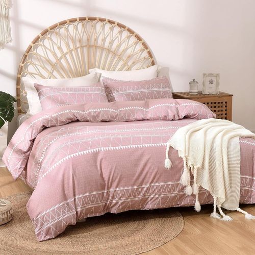 Tianyi-Housse De Couette 220x240 Avec 2 Taies D'oreiller 65x65 Cm - Design Bohémien - Parure De Lit 220x240 Adulte - 100% Microfibre Housse Couette Avec Fermetures Éclair, Rose