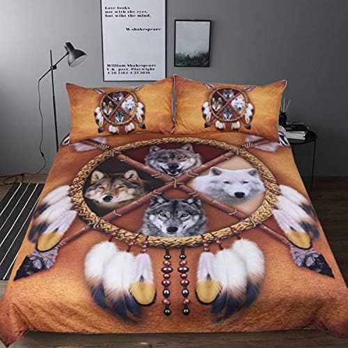 Housse De Couette X Cm D Loup Indien - Parure De Lit Adulte En Microfibre Personnes Avec Fermeture ¿¿Clair, Housse Couette Imprim¿¿ Avec Taies D'oreiller X Cm