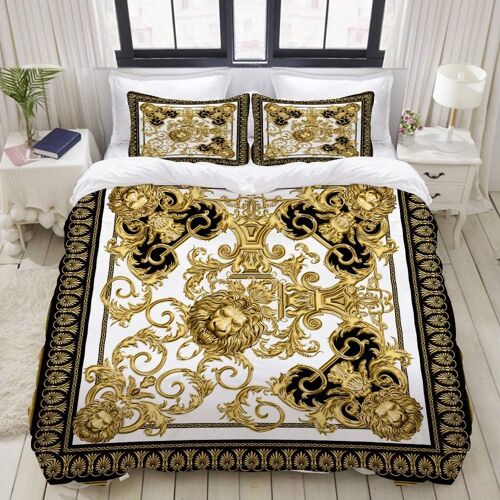 Parure De Lit Avec Housse De Couette En Microfibre,Design Carr¿¿ Baroque Dor¿¿ Avec T¿ºte De Lion,Sets De Housse De Couette Xcm+ Taie D'oreiller Xcm