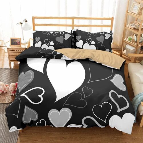 Sets De Housse De Couettes X Cm + Lot Taies D'oreillers X Cm Parure De Lit Multicolore Coeur Motif Pour Personnes (X Cm,Noir)