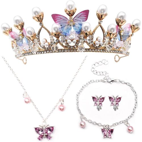Diadème Couronne De Cristal,Coiffe De Princesse Diadème De Couronne De Papillon Collier Bracelet Boucle D'oreille Cosplay Cadeaux D'anniversaire Mariages Accessoires De Costumes Cadeaux.[Y1034]