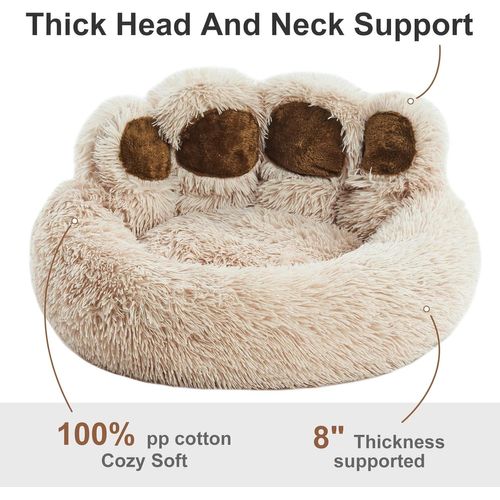 Subzonal-Rond Panier Chien De Forme De La Patte, Lit Pour Chien En Forme De Beignet, Très Grand Format Le Diamètre Est De 81 Cm, Confortable Et Doux, Lavable En Machine Dog Bed, Camel