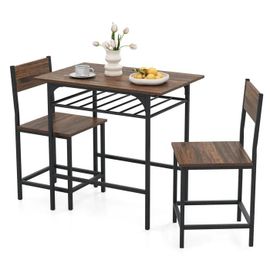 Costway Ensemble Table Et Chaises De Salle À Manger Pour 2 Personnes - Cadre En Métal, Étagère Marron
