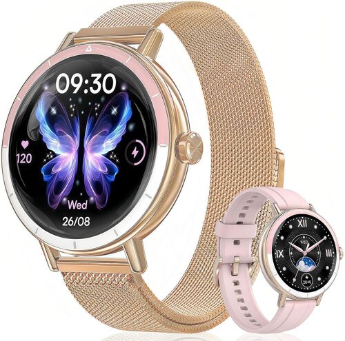 Montre Connectée Femme avec Appel, 1.27"" HD Smartwatch IP68 avec Fonction Féminine/120+ Modes Sport/Fréquence/Cardiaque/SpO2/Calories/Podomètre/Sommeil, Montre de Fitness Android iOS, Rosa
