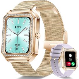 Montre Connectée Femme Bluetooth Appels pour Android iOS Sport Fitness Activity Tracker Montre Femme Connectée 1,59"" HD Fréquence Cardiaque Sommeil Moniteur Elégant Diamond Rose Or Smartwatch