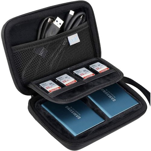 2-en-1 Disque durs externes Portables Housse de Protection pour Samsung T5 T3 Disque Dur Externe SSD Portable 250Go 500Go 1To 2To Étui Pochette Portable Antichoc Imperméabilisant, Noir