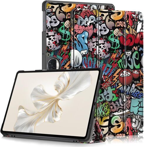 Loc-Coque Housse Pour Honor Pad 9 12.1 Pouces Tablette Etui 2023 (Hey2-W09) Tri-Fold Smart Folio Tablet Case,Graffiti