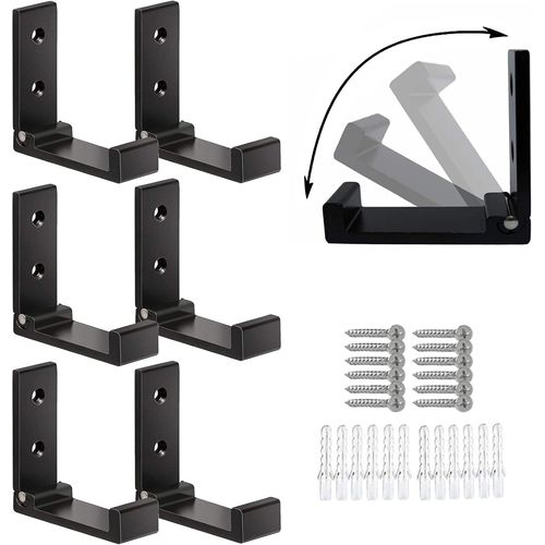 Crochets En Alliage D'Aluminium 6 Pièces (Noir),Crochets Muraux Robustes Multifonctionnels,Crochets Pliants Super Étanches En Alliage Zinc-Cuivre,Adaptés Auxmanteaux,Serviettes,Salle De Bain.